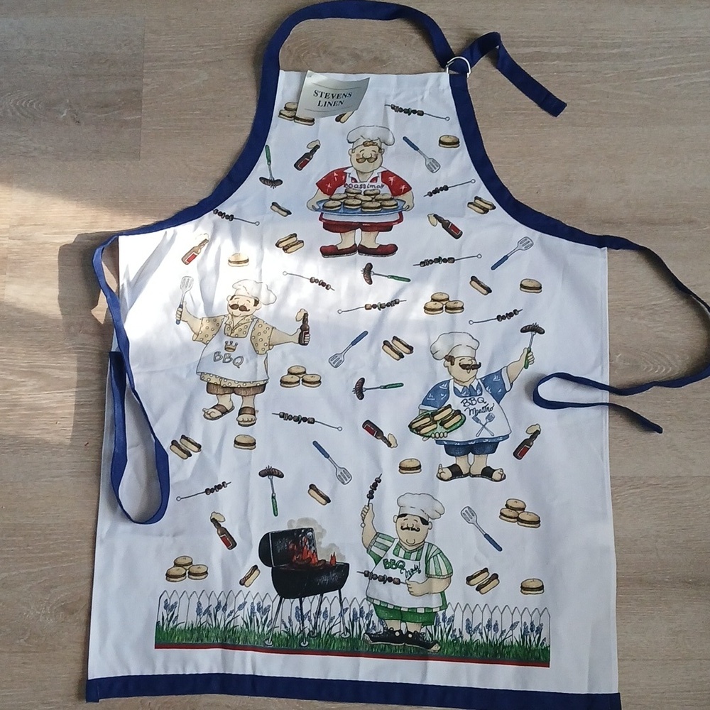 Stevens Linen Barbecue Guys Gourmet Apron Cooking Outdoors Cartoon Chef NEW TAGS